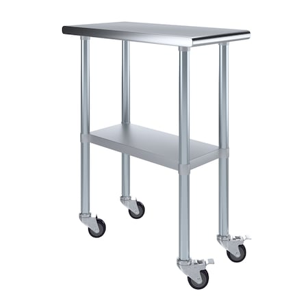 Amgood 30 in. x  15 in. Stainless Steel Table With Wheels AMG WT-3015-WHEELS